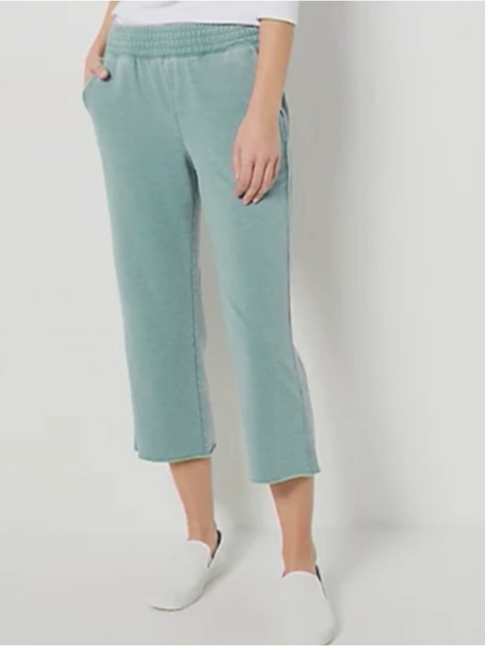 AnyBody Sagebrush Beach Wash French Terry Solid Cropped Pants Size Large